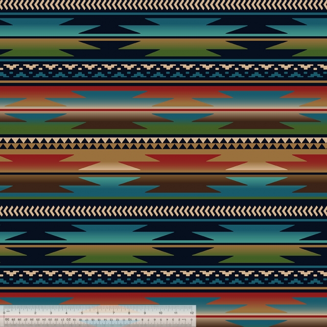 Sunset Stripes Blue Native American Fleece Fabric